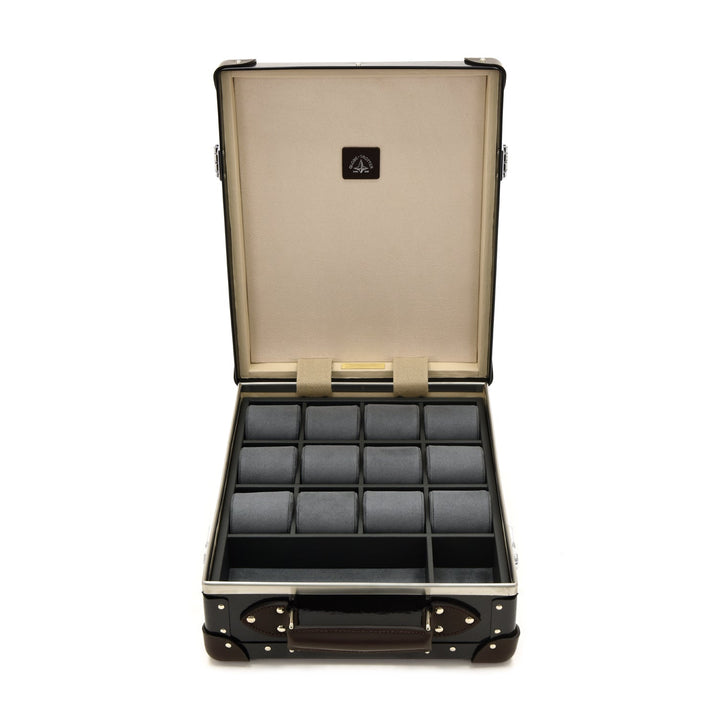 Caviar · 12-Slot Watch Case | Caviar/Chocolate - GLOBE-TROTTER
